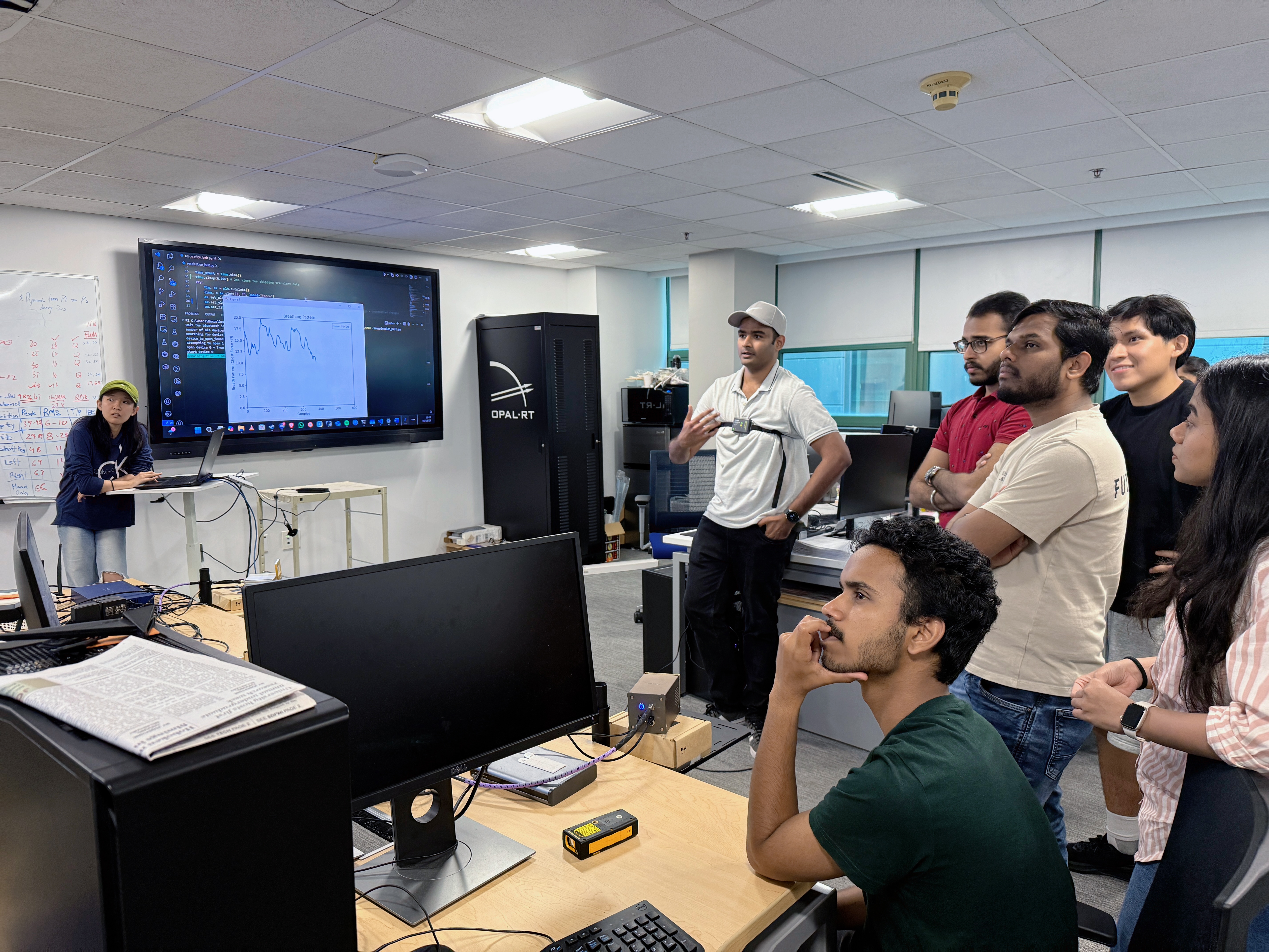 Saurabh Parkar showing the breathing data collection process to the mentees.